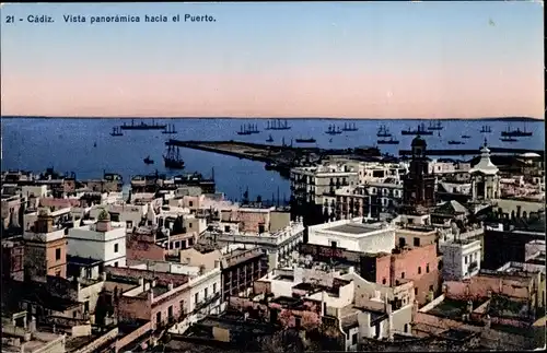 Ak Cádiz Andalusien, vista panorámica hacia el Puerto