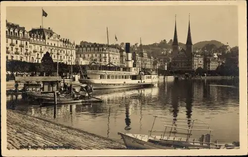 Ak Luzern Stadt Schweiz, Schweizerhofquai, Hotels, Dampfer