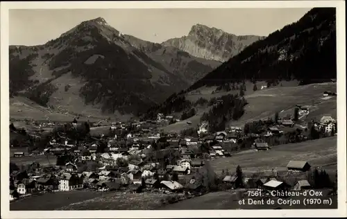 Ak Château d'Œx Oex Kanton Waadt, Panorama et Dent de Corjon