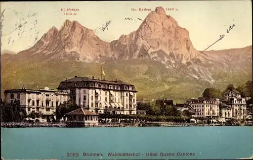 Ak Brunnen Kt Schwyz, Waldstätterhof, Hotel Quatre Cantons