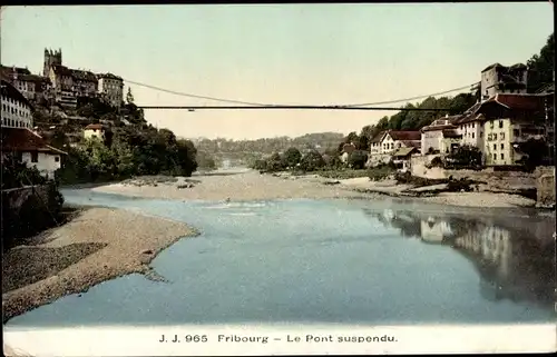 Ak Fribourg Freiburg Stadt Schweiz, Le pont suspendu