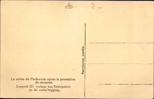 Ak Bruxelles Brüssel, L'Avènement du Roi Léopold III, Palais de la Nation