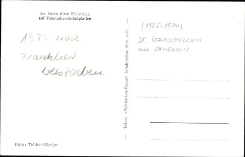 Ak Sängerin Gitta Lind, Portrait, Telefunken Schallplatten, Autogramm