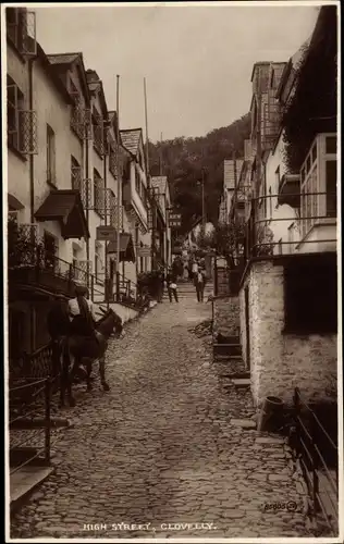 Ak Clovelly Devon England, High Street, Esel