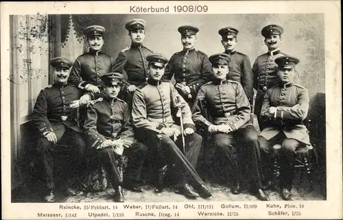 Ak Köterbund 1908/09, Deutsche Soldaten in Uniformen