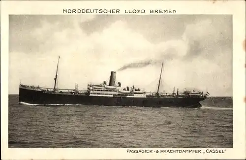 Ak Norddeutscher Lloyd Bremen, Passagier und Frachtdampfer Cassel