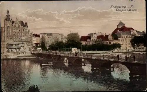 Ak Kaliningrad Königsberg Ostpreußen, Schlossteich mit Brücke