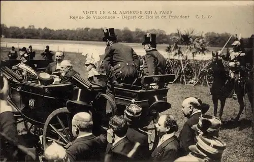 Ak Paris XII Bois de Vincennes, Visite de S. M. Alphonse XIII a Paris, Depart du Roi et du President