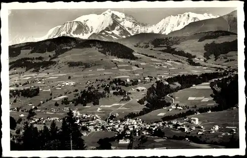 Ak Megève Haute Savoie, Totale mit Mont Blanc