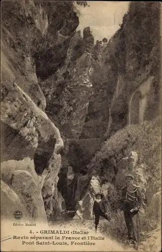 Ak Grimaldi Liguria, Ravin separant la France et l'Italie, Pont Saint Louis, Frontiere