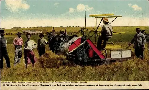 Ak Algerien, Reklame, International Harvester Company of America, Erntemaschine