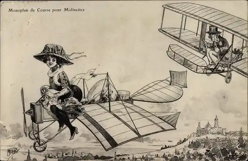 Künstler Ak Orens, Monoplan de Course pour Midinettes, Flugzeuge