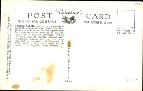 Ak Fußballer Ronnie Allen, West Bromwich Albion's 1954 Cup Final