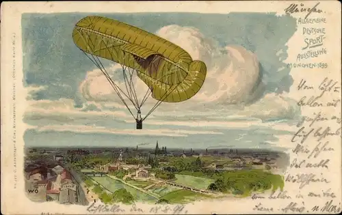 Ganzsachen Litho München, Allg. Deutsche Sport Ausstellung 1899, Ballon