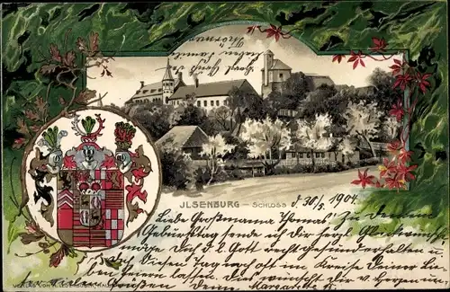 Präge Wappen Passepartout Litho Ilsenburg im Harz, Schloss