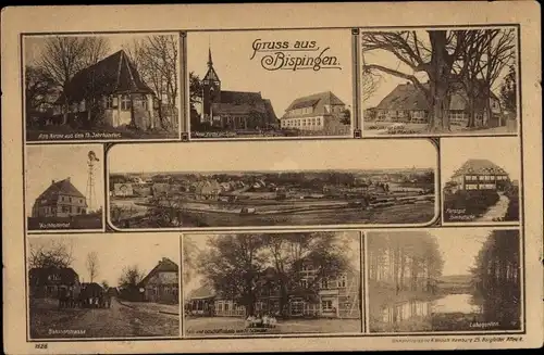 Ak Bispingen in der Lüneburger Heide, Kirche, Linde, Pfarrhaus, Forstamt, Gasthaus, Bahnhofstraße