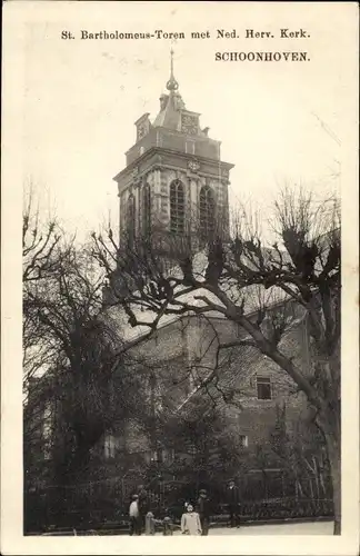 Ak Schoonhoven Südholland Niederlande, St. Bartholomeus-Toren met Ned. Herv. Kerk