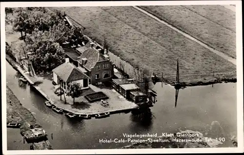 Ak Hazerswoude Dorp Südholland, Visgelegenheid Klein Giethoorn, Hotel, Fliegeraufnahme