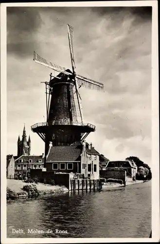 Ak Delft Südholland Niederlande, Molen de Roos, Windmühle