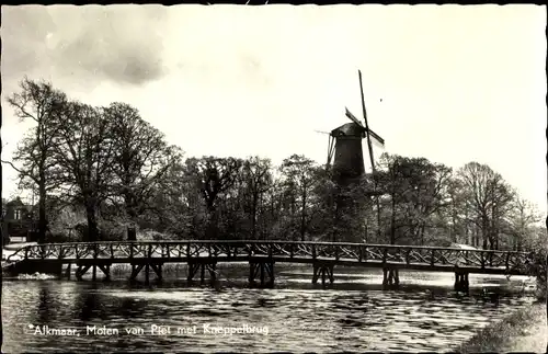 Ak Alkmaar Nordholland Niederlande, Molen van Piet met Kneppelbrug