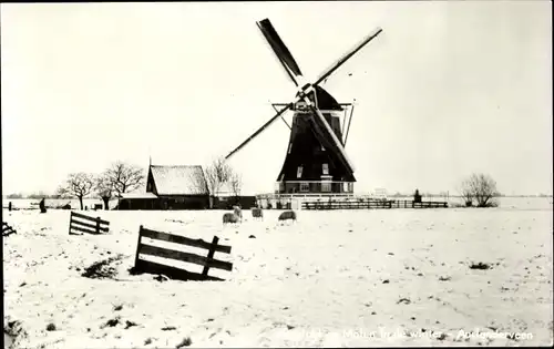 Ak Aarlanderveen Südholland, Molen in de winter