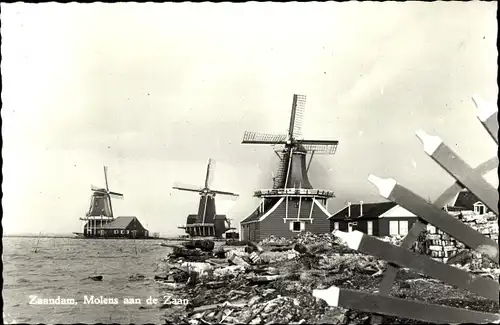 Ak Zaandam Zaanstad Nordholland, Molens aan de Zaan