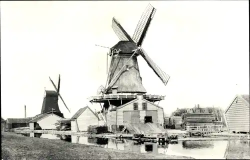 Ak Westzaan Zaanstad Nordholland Niederlande, Zaagmolens De Groene Jager, Paltrok Het Vliegend Hert