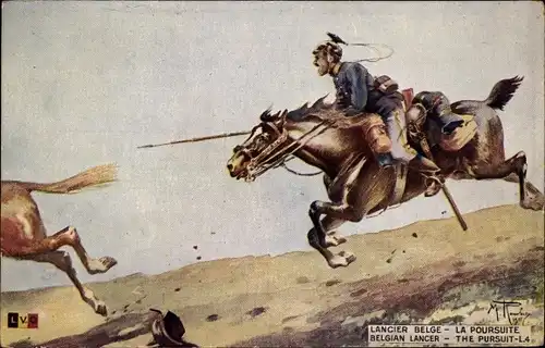 Künstler Ak Lancier Belge, la poursuite, belgischer Soldat