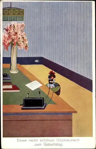 Ak Glückwunsch Geburtstag, Mädchen am Telefon