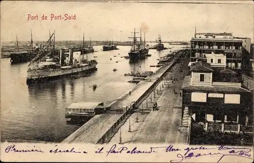Ak Port Said Ägypten, Port, Schiffe