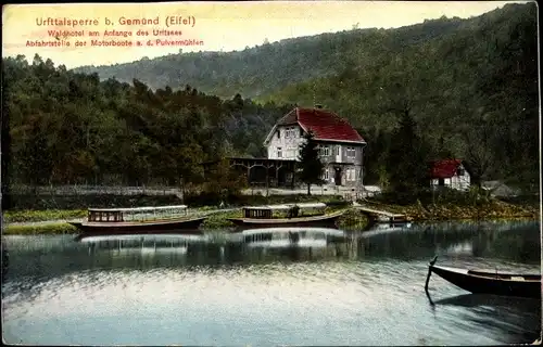 Ak Gemünd an der Urft Schleiden in der Eifel, Waldhotel am Anfang des Urftsees, Urfttalsperre