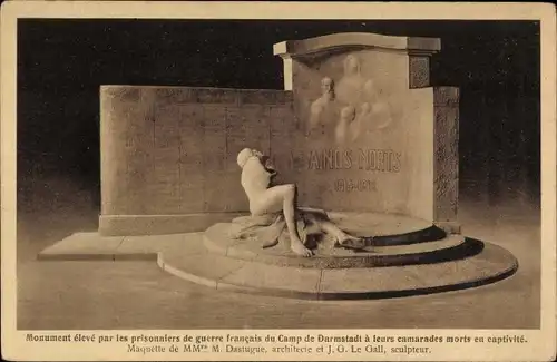 Ak Darmstadt in Hessen, Monument eleve par les prisonniers de guerre francais du Camp de Darmstadt
