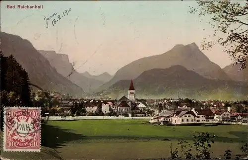 Ak Bad Reichenhall in Oberbayern, Ortsansicht mit Gebirge