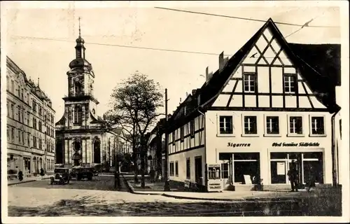 Ak St. Johann Saarbrücken im Saarland, Kath. Kirche, Straßenpartie, Geschäft