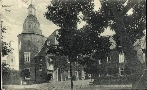 Ak Alsdorf Nordrhein Westfalen, Teilansicht der Burg mit Turm