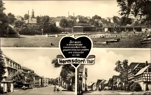 Ak Hermsdorf in Thüringen, Freibad, Straßenansicht, Gedicht