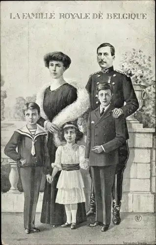 Künstler Ak König Albert I. von Belgien, Familie, Ehefrau, Prinzen, Prinzessin