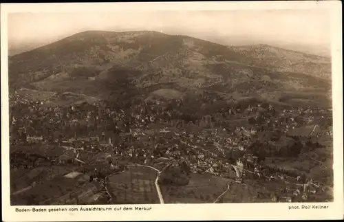 Ak Baden Baden am Schwarzwald, Blick vom Aussichtsturm auf dem Merkur