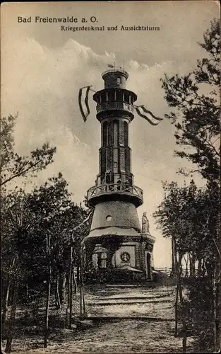 Ak Bad Freienwalde an der Oder, Kriegerdenkmal und Aussichtsturm