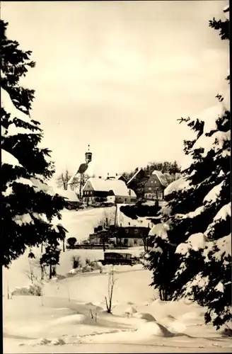 Ak Deutschneudorf im Erzgebirge, Schneepanorama