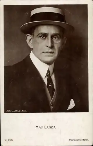 Ak Schauspieler Max Landa, Portrait mit Monokel und Hut