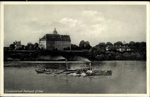 Ak Pretzsch an der Elbe Bad Schmiedeberg, Eisenmoorbad, Teilansicht, Dampfschiff