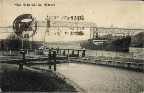 Ak Kiel Holtenau, Blick auf die neue Hochbrücke, Dampfer