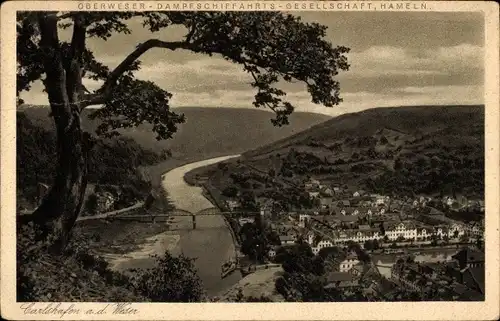 Ak Bad Karlshafen an der Weser, Panorama, Oberweser-Dampfschifffahrts-Gesellschaft, Hameln