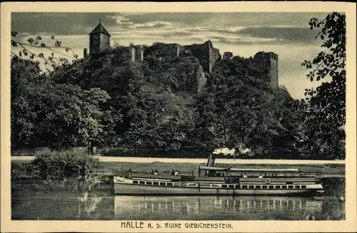 Ak Giebichenstein Halle an der Saale, Salondampfer Siegfried, Ruine