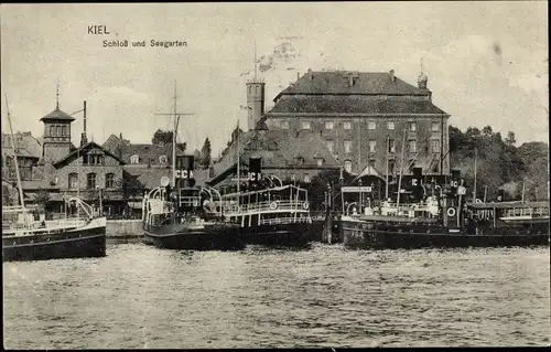 Ak Kiel, Schloss und Seegarten, Dampfer