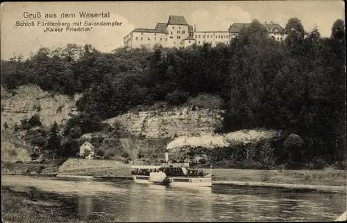 Ak Fürstenberg an der Weser, Schloss Fürstenberg, Salondampfer Kaiser Friedrich