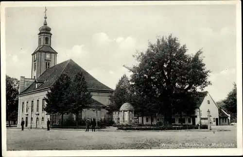 Ak Wendisch Buchholz Märkisch Buchholz, Marktplatz, Kirche, Pumpbrunnen