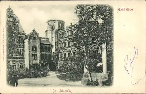 Relief Ak Heidelberg am Neckar, Schlosshof