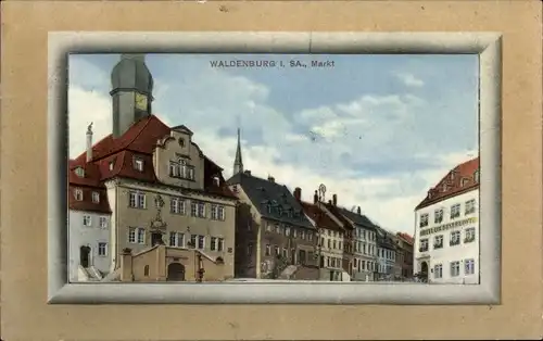 Passepartout Ak Waldenburg in Sachsen, Markt, Hotel Goldener Löwe